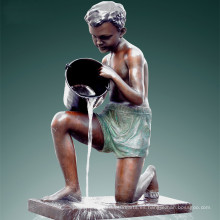 Gran Estatua Boy &amp; Cubo Fuente Bronce Escultura Tpls-017